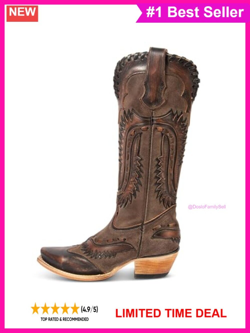 Mid Calf Cowgirl Boots Embroidered Snip Toe Chunky Heel Western